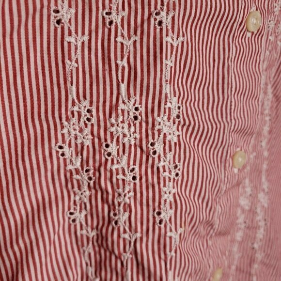 Tommy Hilfiger Womens Red White Stripe 3/4 Sleeve Button Down Eyelet Detail 16 - Picture 3 of 6
